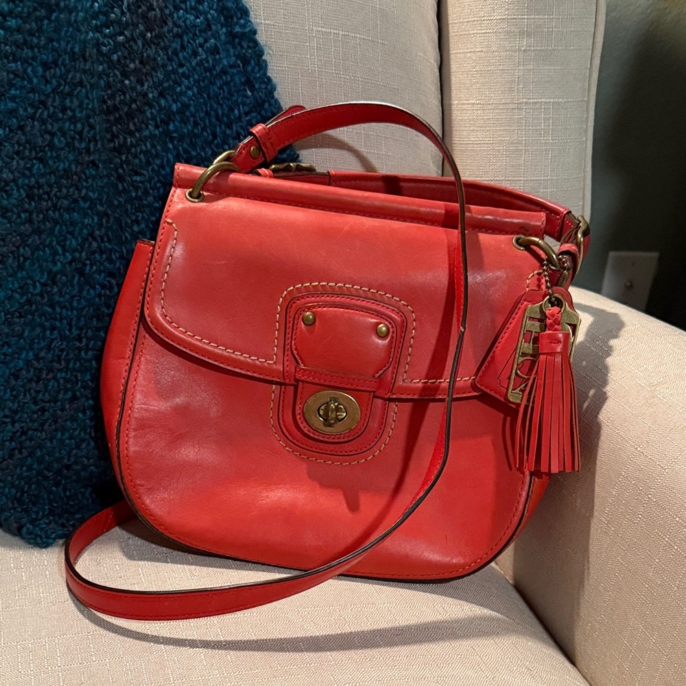 Vibrant Orange Leather Coach Bag